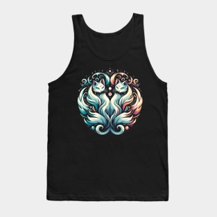 Mystical Twin Nekomata - Cosmic Feline Elegance Tank Top